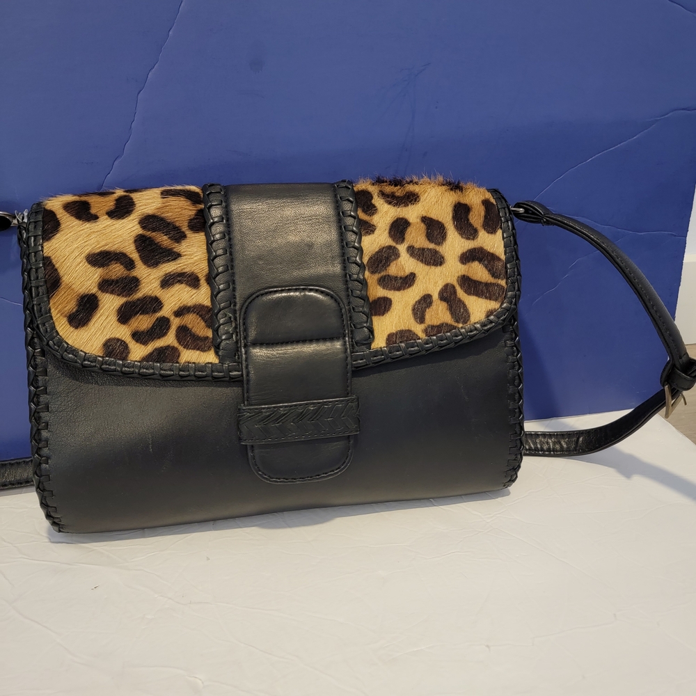 Leopard Print and Black Crossbody Bag